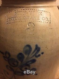 Antique New York Stoneware Co. 2 Gal Crock WithCobalt Blue Decoration Mint Cond