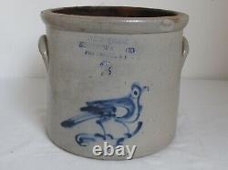 Antique New York Stoneware Co. Fort Edward, NY Cobalt Blue Bird Crock No. 2
