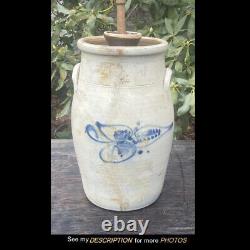 Antique New York Stoneware Company 3 Gallon Butter Churn Crock Blue Flower
