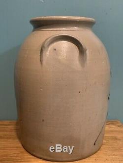Antique OL & AK BALLARD Burlington VT 4 Gal Stoneware Crock Jar Cobalt Decorated