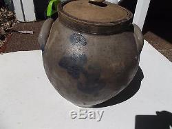 Antique Ohio Salt Glazed Stoneware Jar With Lid 1830's