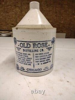 Antique Old Rose Distilling Co Chicago IL Advertising Gallon Stoneware Crock Jug