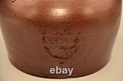 Antique Original Signed Salt Glazed Stoneware Pottery Side Handle Crock Pitcher
