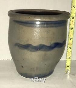 Antique Ovid Stoneware Jar Crock Cobalt Blue Stripes Striper Salt glaze Pottery