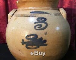 Antique Ovoid N. Clark & Co. Blue Decorated Stoneware Crock