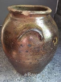 Antique Ovoid Southern Pottery Stoneware Storage Jar Edgefield SC, Catawba NC