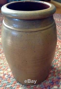 Antique PA Cobalt Blue Grey Stripe Free Hand 1 Gal Stoneware Crock Jar Primitive