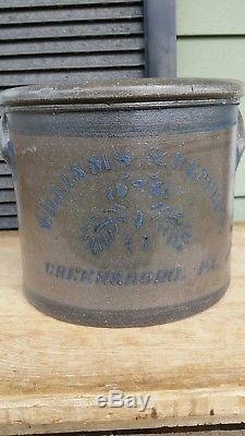 Antique PA decorated stoneware butter or cake crock Greensboro 2 gal