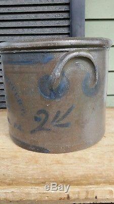 Antique PA decorated stoneware butter or cake crock Greensboro 2 gal