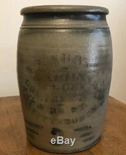 Antique PK Kurtz Salt Glazed Merchant Jar Stoneware Crock Pittsburgh, Cobalt