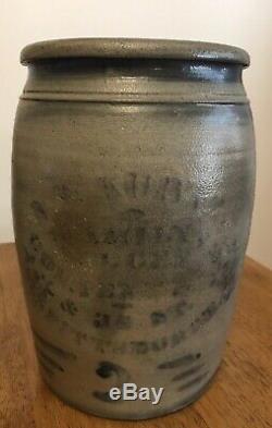Antique PK Kurtz Salt Glazed Merchant Jar Stoneware Crock Pittsburgh, Cobalt