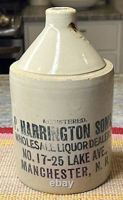Antique P. Harrington Sons Manchester NH New Hampshire Advertising Crock Jug
