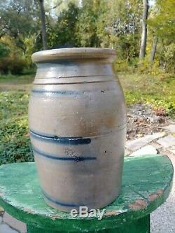 Antique Pennsylvania 5 Stripe Stoneware Crock