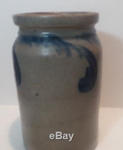 Antique Pennsylvania Cobalt Blue Decorated Stoneware Half 1/2 Gal Gallon Crock