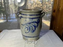 Antique Pennsylvania Decorated Blue & Grey Stoneware Crock