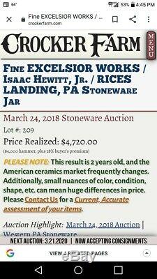 Antique Pennsylvania Stoneware Crock By Isaac Hewitt jr