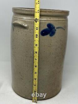 Antique Pennsylvania Stoneware Crock Cobalt Blue Floral Design Applied Handles