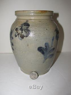Antique Philadelphia Stoneware Jar, Crock, Cobalt flowers, Circa 1850's