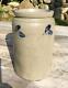 Antique Prim Salt Glaze Cobalt Leaf Decorated Stoneware Pantry Canning Fruit Jar