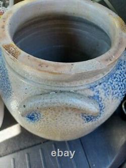 Antique Primi Vint 2G Salt Glaze Cobalt Deco Stoneware Jug Crock 2Handled