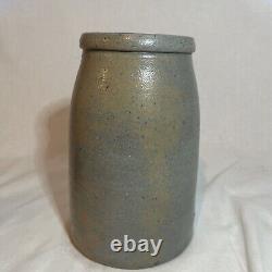 Antique Primitive 19C Wax Seal Top Salt Glaze Pottery Crock 3 Striper