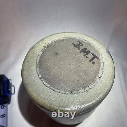 Antique Primitive 19C Wax Seal Top Salt Glaze Pottery Crock 3 Striper