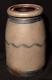 Antique Primitive 19c Wax Seal Top Salt Glaze Pottery Crock 3 Striper Aafa