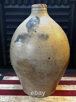 Antique Primitive 1 Gallon Beehive Stoneware Jug Salt Glaze Cobalt Crock LOOK