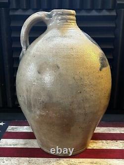 Antique Primitive 1 Gallon Beehive Stoneware Jug Salt Glaze Cobalt Crock LOOK