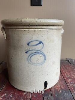 Antique Primitive 2 Gallon Bee Sting Handled Stoneware Crock withTurkey Drippings