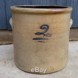 Antique Primitive 2 Gallon Salt Glaze Stoneware Crock