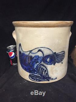 Antique Primitive 3 Gallon Decorated Crock Stoneware N. A. White & Sons Utica NY