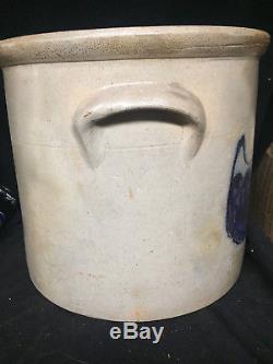 Antique Primitive 3 Gallon Decorated Crock Stoneware N. A. White & Sons Utica NY