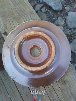 Antique Primitive 4 Gallon Brown Glaze Stoneware Button Ear Crock Butter Churn