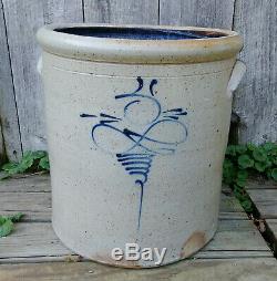 Antique Primitive 5 Gallon Salt Glaze Cobalt Bee Sting Tornado Stoneware Crock