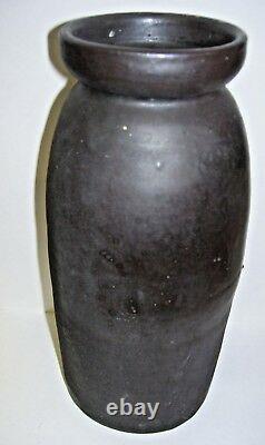 Antique Primitive Black Stoneware Crock Jar Quart Size Dated