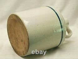 Antique Primitive Blue Band Stoneware Jug Crock Art Pottery Jar Vintage Rustic b