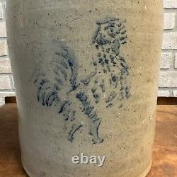 Antique Primitive Chicken Stencil Ohio Valley Butter Churn Stoneware Crock