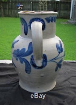 Antique Primitive Cobalt Blue Decorated Stoneware Jug/pitcher/crock-super 2gl
