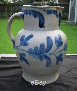 Antique Primitive Cobalt Blue Decorated Stoneware Jug/pitcher/crock-super 2gl