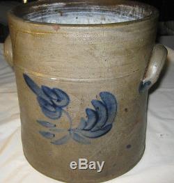 Antique Primitive Country USA Blue Colbalt Flower Art Salt Glaze Stoneware Crock