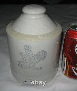 Antique Primitive Country USA Stoneware Crock Bottle Jar Chicken Bird Feeder Art