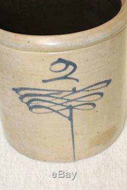 Antique Primitive Decorated Stoneware Crock 2 Gallon Cobalt