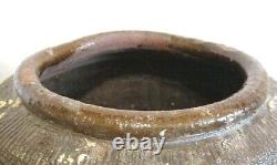 Antique Primitive Large 4 Gallon Brown Glaze Clay Stoneware Crock
