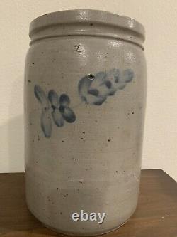 Antique Primitive Salt Glazed 2-gallon Stoneware BLUE WISPS Crock