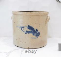 Antique Primitive Salt Glazed Pottery Cobalt Blue Crock