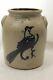 Antique Primitive Salt Glazed Stoneware Early Bird Crock O. L. & A. K. Ballard. Vt
