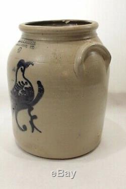 Antique Primitive Salt Glazed Stoneware EARLY BIRD crock o. L. & a. K. Ballard. Vt