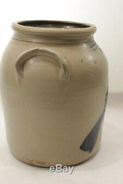 Antique Primitive Salt Glazed Stoneware EARLY BIRD crock o. L. & a. K. Ballard. Vt