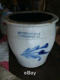 Antique Primitive Salt Glazed colbalt Stoneware Cowden & Wilcox 1 Gallon Crock